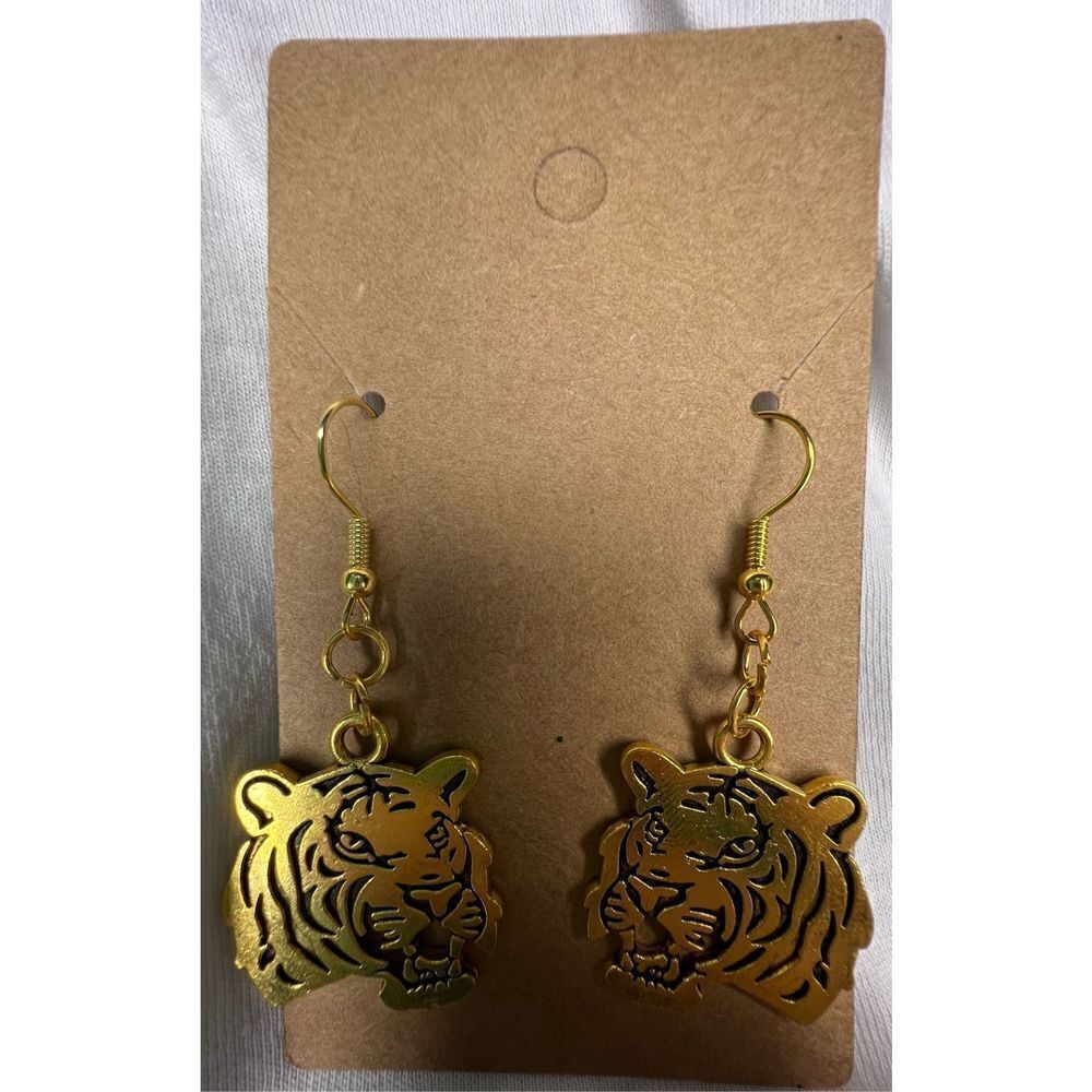 Handmade Gold Dangly Tiger Earrings